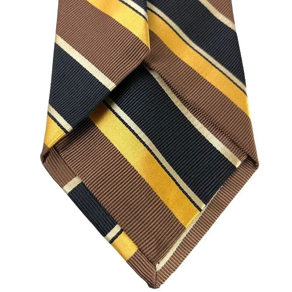 Jos A Bank Signature Collection Mens Striped Italy Made Brown Yellow Tie Necktie